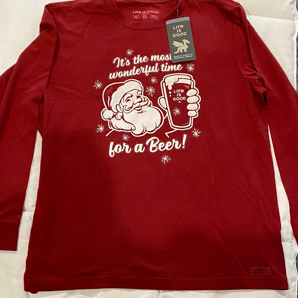 NWT Mens Life Is Good Red Santa Long Sleeve Tee size XL